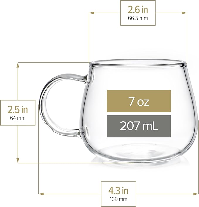 Teabloom Set of Two Premium Borosilicate Glass Tea Cups - 7 oz / 207 ml - Stain-free and Microwave Safe - Blossoms Collection - Bloomnest