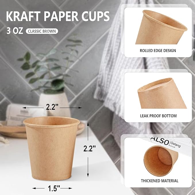 SIUQ 1200 Pack 3 oz Kraft Paper Cups, Disposable Bathroom Cups, Mini Mouthwash Cups, Hot/Cold Beverage Drinking Cup for Gargle Espresso Juice Medicine (Brown) - Bloomnest