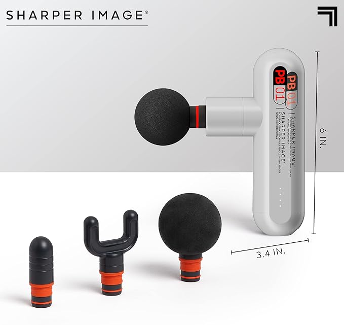Sharper Image Powerboost Move - Mini Percussion Massage Gun| 4 Attachments, 4 Speeds| Full Body Back & Shoulder Massager| Muscle Recovery & Pain Relief| Deep Tissue Massage Tool| Wellness Gift - Bloomnest