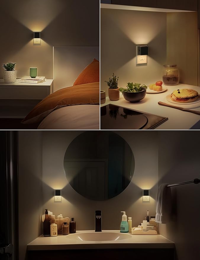 DORESshop LED Night Lights Plug into Wall [2 Pack], Plug in Nightlight, 3 Level Brightness Adjustable Night Light, Dusk to Dawn Sensor, Nightlights for Adults, Bedroom, Bathroom, Hallway, 3001K - Bloomnest