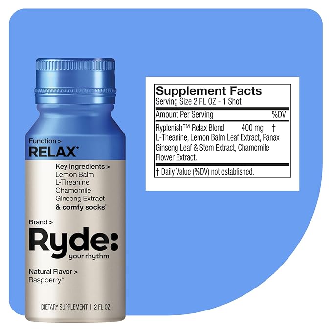 Ryde: Discovery Pack | Energize, Focus & Relax Shots | Green Tea Caffeine, Taurine, Ginseng, B Vitamins, L-Theanine, Lemon Balm, Chamomile | 0 Calories, 0 Sugar | Variety Pack – Try Them All (24 Pack) - Bloomnest