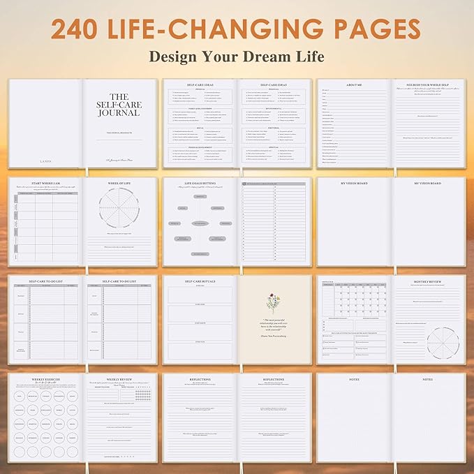 Lanpn Self Care Journal for Women, Self Love Guided Journals with Prompts, Daily Reflection Wellness & Gratitude Planner, 5 Minute Mental Health Notebook, Mindfulness Mood Log, 240 Pages, Beige Lanpn