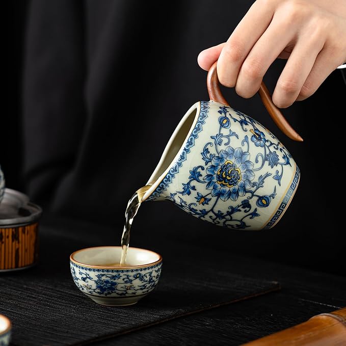 Chinese Tea Pot Sets,10 Pcs Portable Ceramic Cup for Tea, White And Blue Tea Kettle Set,Including 1 Teapot, 1 Tea Strainer, 7 Tea Cups, Asian Tea Sets For Adult,Home,gifing,Tea Lover And Office - Bloomnest