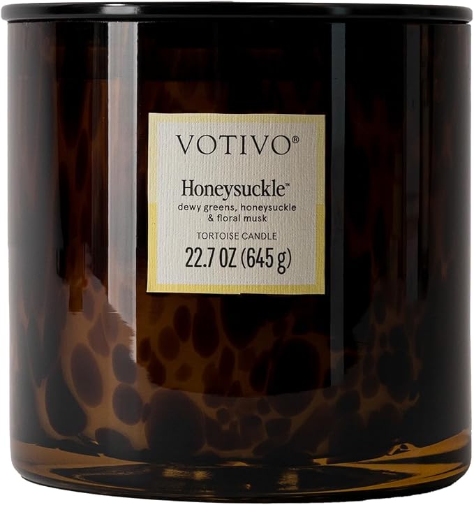 Votivo Honeysuckle Tortoise Scented Candle | 22.7 oz Soy Wax Blend | Floral Scent | Decorative Home Decor Tortoiseshell Pattern | 100 Hour Burn Time - Bloomnest
