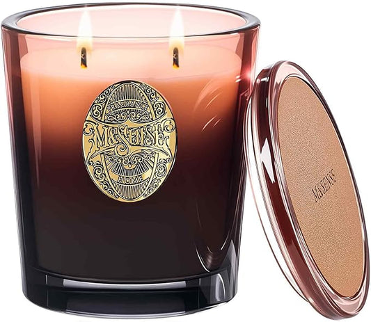 M&SENSE Large Two-Wick Soy Candle | Mahogany Sandalwood & Black Brown | 19.8 oz, 120H Burn Time | Luxury Scented Candle for Relaxation, Gifting, Home Décor | Ideal for Bedroom, Office, Party Ambiance - Bloomnest
