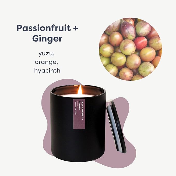 Calyan Wax Co. Passionfruit & Ginger Scented Candle - 75 Hour Burn - Luxury Non Toxic Soy Wax Candles - Long Lasting Black Tumbler Jar Candle for Home - 10.2oz - Bloomnest