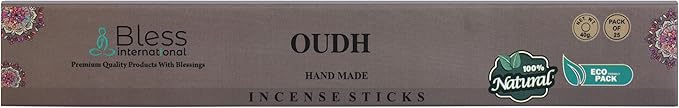 Bless-Oudh 100%-Natural-Handmade-Hand-Dipped-Incense-Sticks Organic-Chemicals-Charcoal-Free Purification-Relaxation-Positivity-Yoga-Meditation Best-Woods-Scent (25 Sticks (1.4 OZ)) BlessInternational