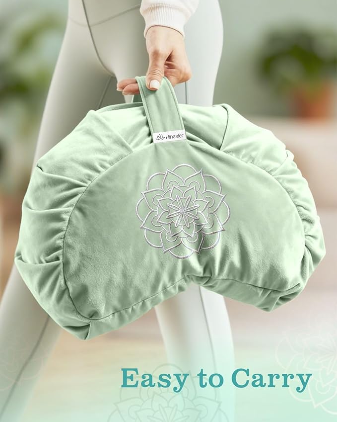 Premium Meditation Cushion - Comfortable Floor Pillow for Adult Traditional Crescent Meditation Pillow Yoga Buckwheat Bolster (Green) - Bloomnest