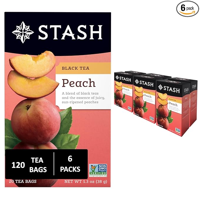 Stash Tea Peach Black Tea, 6 Boxes With 20 Tea Bags Each (120 Tea Bags Total) - Bloomnest