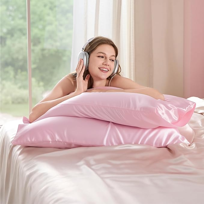 Bedsure Satin Pillowcase 2 Pack Similar to Silk Pillow Cases Standard Size, Pink Pillow Case Covers with Envelope Closure, Home Decor Valentine Gifts for Women Girls,20x26 Inches, 2pcs - Bloomnest