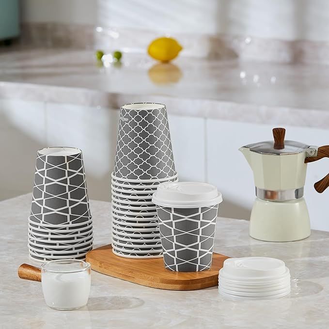 JOLLY PARTY Disposable Coffee Cups with Lids -10 oz (100 Sets) To Go Coffee Cups, Paper Cups for Beverages Espresso Tea, Suitable for Cafes, Offices and Home - Bloomnest