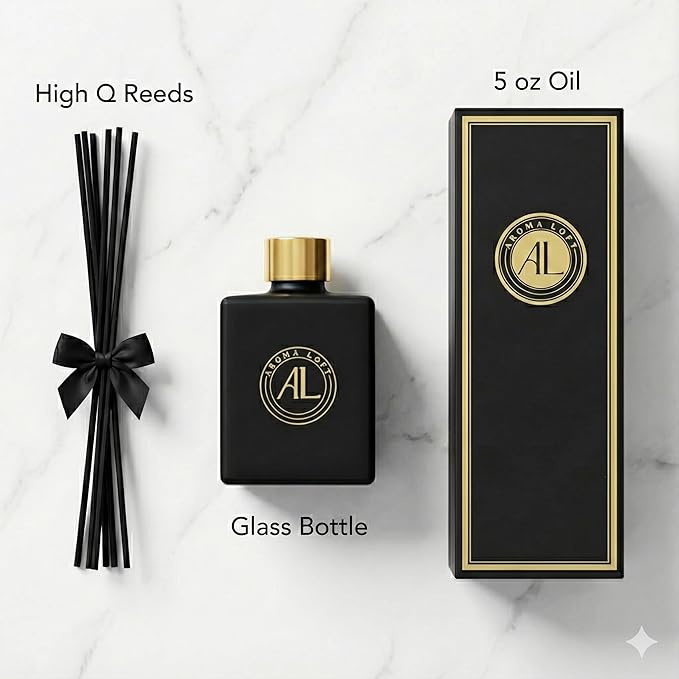 Reed Diffuser - Fragrance Diffuser for Home - 5 oz. Oil Diffuser Sticks - Bathroom Diffuser Set- Oil Diffuser Reeds - Scent Sticks in Oil-Office Smell Good Stuff (Black, Rustic Amber) - Bloomnest