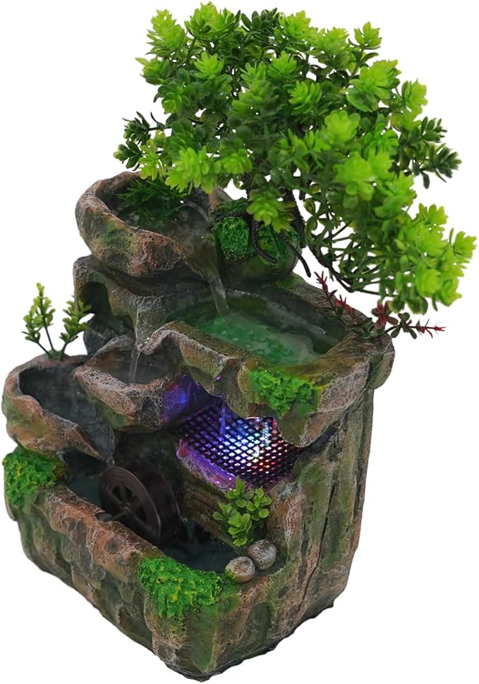 Tabletop Fountains Decorations Indoor Relaxation Desktop Fountain Waterfall, Indoor Waterfall Feature with Automatic Pump, Illuminated Waterfall for Home Office Bedroom Desk Ornaments