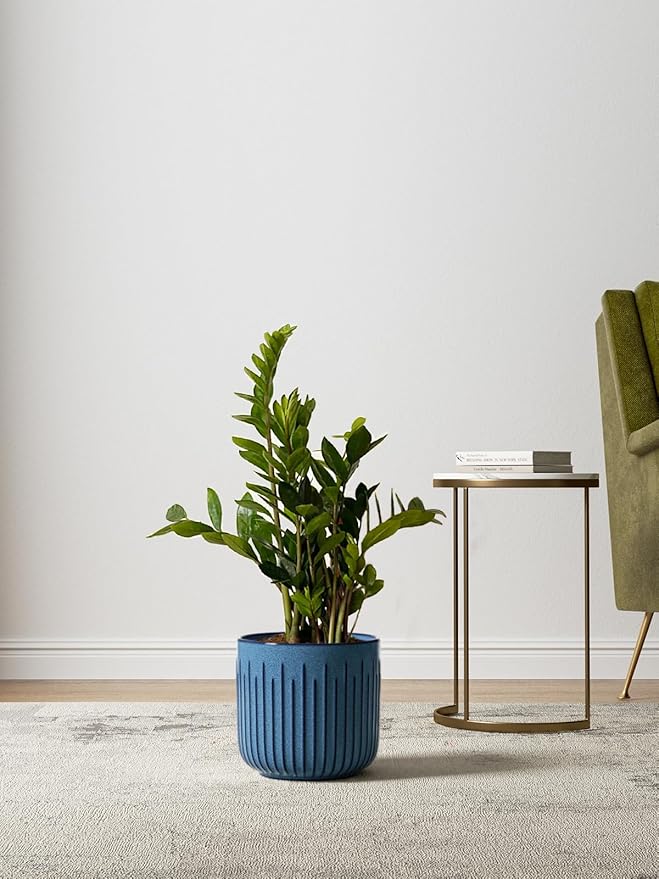 LE TAUCI Fluted Ceramic Planters Set of 3 – 8.3/7 / 5.7 in Ocean Blue Reactive Cylinder Indoor Plant Pots with Drainage Plug & Mesh, Glossy Stoneware Flower Pots for Succulents Herbs - Bloomnest