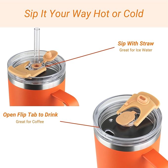 Drinco 40oz 30 oz Tumbler with Handle, Straw Lid, Insulated Stainless Steel Travel Mug Water Bottle Ice Coffee Cup For Cold and Hot, BigSur (30oz Pumpkin)