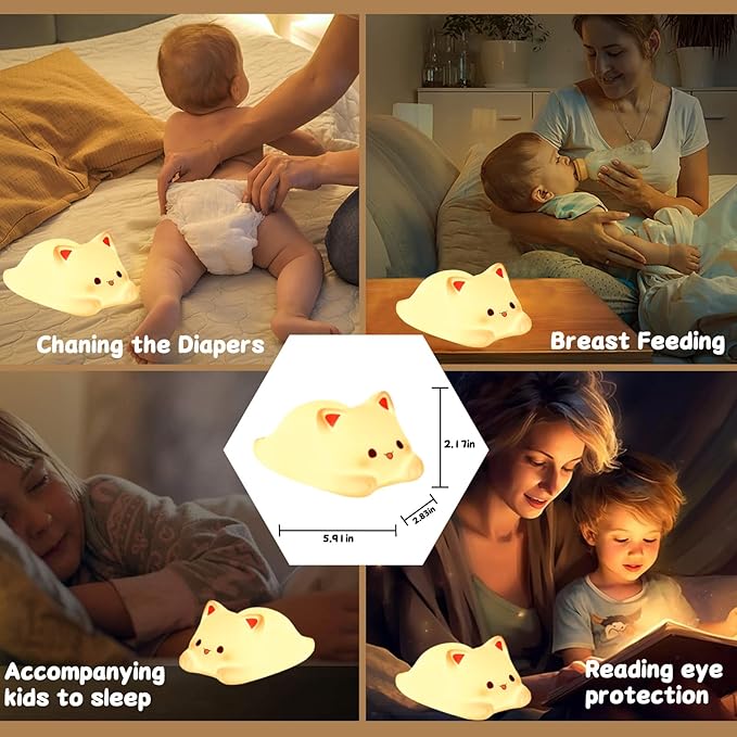 Tremdwoto Cat Night Light for Kids,Cute Colorful Night Light Baby Girl Squishy Night Lights Lamp 1/3 Hour Timer Kitty Light Dimmable Nursery Lamp Nightlight,Kids Room Decor，Gifts for Girls and Boys - Bloomnest