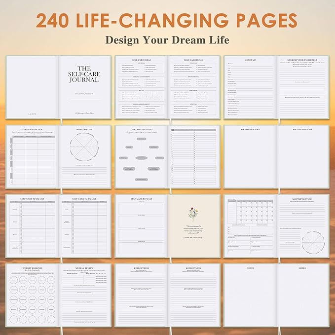 Lanpn Self Care Journal for Women, Self Love Guided Journals with Prompts, Daily Reflection Wellness & Gratitude Planner, 5 Minute Mental Health Notebook, Mindfulness Mood Log, 240 Pages, Sage Green Lanpn