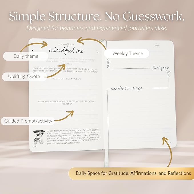 Guided Journal for Women Gift Set | 13-Week Self-Reflection & Mindfulness Practice for Self-Care, Gratitude & Personal Growth | Daily Prompts & Exercises | Brass Pen | A5 Vegan Leather | Elegant Gift Box | Her Vibe SimplyZen