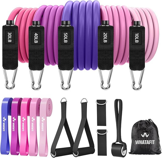 WHATAFIT Resistance Bands, Exercise Bands，Resistance Bands for Working Out, Work Out Bands with Handles for Men and Women Fitness, Strength Training Home Gym Equipment - Bloomnest