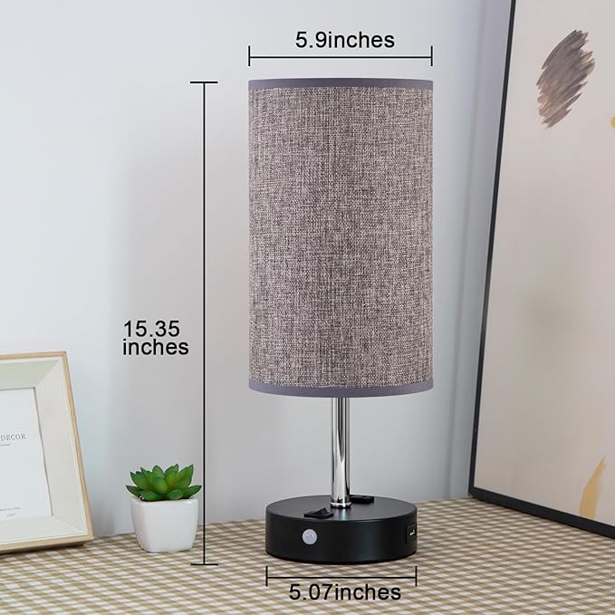 Table Lamps with Motion Sensor and Constant on Two Modes, USB Lamp with Warm White Bulb, Fabric Shade, Built-in USB Port & AC Outlet - Bedside Table Lamp for Bedroom or Living Room - Bloomnest