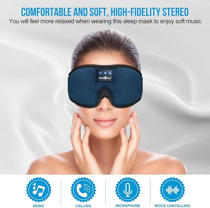 MUSICOZY Sleep Headphones, Bluetooth 5.4 Sleep Mask Headband Headphones Sleeping Eye Mask, Wireless Music Earbuds Earphones with HD Ultra-Thin Stereo Speakers for Side Sleepers Men Women - Bloomnest