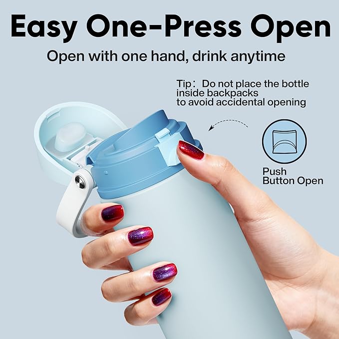 Insulated Water Bottle with Straw - Encool Stainless Steel Water Bottle with Push Button Lid, Leak-Proof & BPA-Free, Keeps Cold for 24 Hours for Sports, Travel, Gym (18 oz, Jungle Mist) ENCOOL