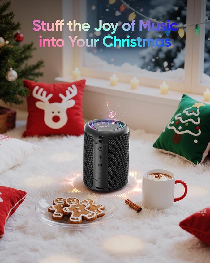 Portable Bluetooth Speaker with Lights, Stocking Stuffers, Powerful Crystal Clear Sound, IPX5 Waterproof, All Day Playtime, BT 5.3, TWS Paring, Small Wireless Speaker for Outdoor, White Elephant Gifts - Bloomnest