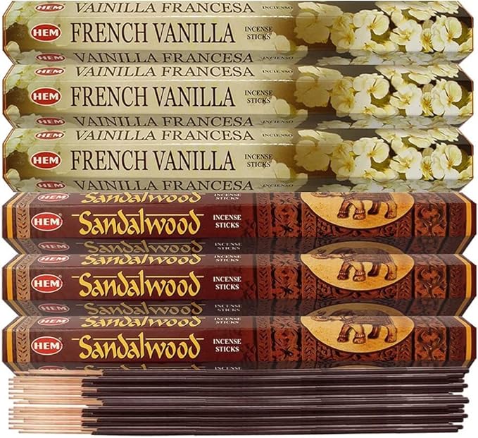 Sandalwood Incense Sticks and French Vanilla Incense Sticks with Incense Holder Bundle for Home Fragrance and Spiritual Décor - Bloomnest