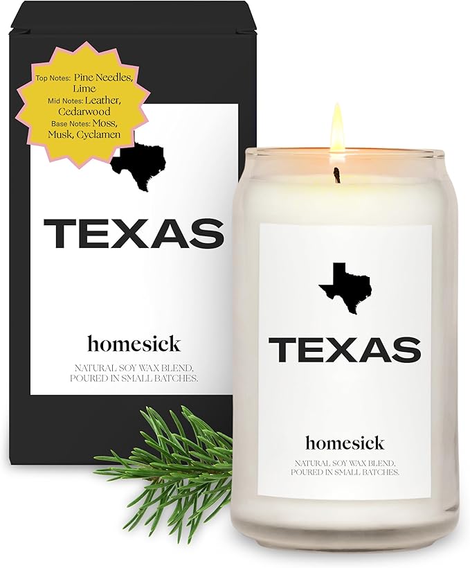 Homesick Scented Candles for Home (Texas) - 13.75 oz Long-Lasting Soy Wax Jar Candle for Women & Men for All Occasions, 60-80 Hours Burn Time - Notes of Pine Needles & Lime - Bloomnest