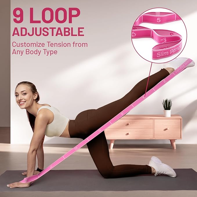 Slim Panda Stretch Strap, Dance Stretch Bands Flexibility, Elastic Yoga Stretching Strap with 9 Loops for Physical Therapy, Pilates, Yoga, Ballet, Gymnastics Stretching Bands for Exercise - Bloomnest
