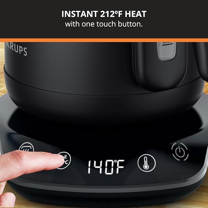 KRUPS Gooseneck Electric Kettle: 1L Stainless Steel, 1350W Fast Boiling, Boils 1 Cup in 80 Seconds, Temperature Control with 8 Presets, 60-Min Keep Warm, Precision Pour for Coffee and Tea - Bloomnest