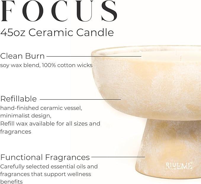 BLUEME Focus - Eucalyptus & Lime, Luxury Candle w/Essential Oils, 6 Wick, Hand-Poured Soy, Cotton Wick, Ceramic - Bloomnest