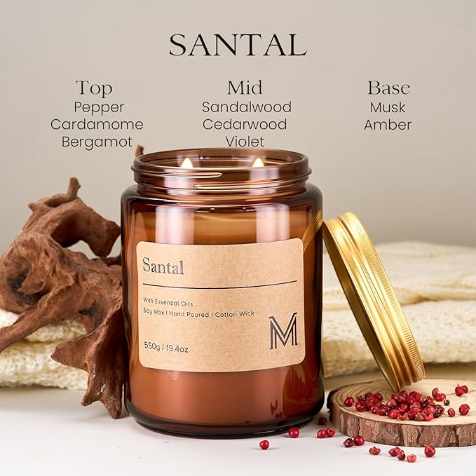 M&SENSE Santal Home Scented Candle | 19.4oz, 115-Hour Burn | Natural Organic Soy Wax | Long-Lasting for Stress Relief and Gifting | for Bedroom，Relaxing SPA，Office - Bloomnest