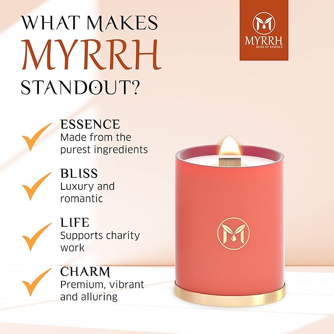 MyrrhUSA Orange Cinnamon Scented Candle – 15oz Natural Soy Wax with Crackling Wooden Wick & Essential Oil | 80 Hour Burn | Luxury Aromatherapy Candle for Relaxation, Home Décor, Living Room & Bathroom - Bloomnest