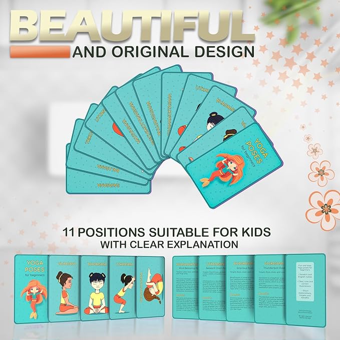 Kids Yoga Mat Set for Boys & Girls - Doll, Unicorn, Mermaid, Panda, Dinosaur and UnderWater - Chemical Free - Non-Toxic - Non-Slip - 60 X 24 X 0.2 Inches - w/ 12 Yoga Cards - Cute Carrier Bag - Ages 3-12 - Bloomnest