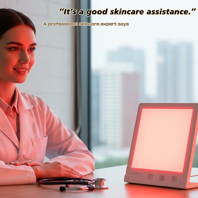Red LED Light Therapy Lamp for Face, 5-Color Facial Beauty Device with 630nm & 850nm Near Infrared Red Light Therapy for Desk with Adjustable Stand, Timer and Protective Glasses, Home and Travel Use Bloomnest