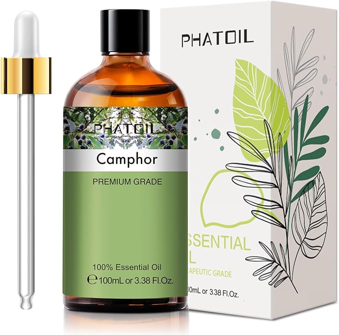 Camphor 3.38fl.oz Essential Oil, PHATOIL Aromatherapy Essential Oils for Diffuser, Humidifier, Perfect for DIY Soap, Candle, Bath Bombs Making(100ml) - Bloomnest