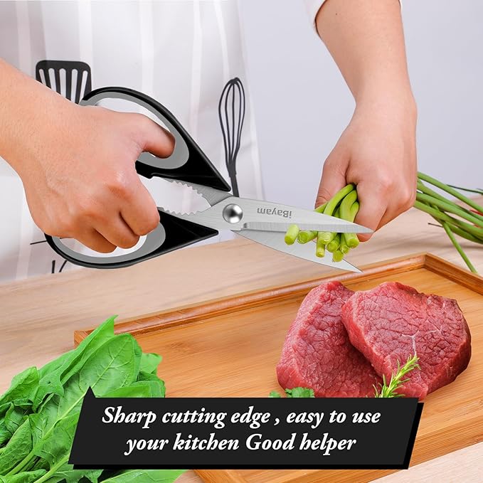 Kitchen Gadgets Utensils Set for Home, iBayam 8.5" Kitchen Scissors with Sheath, Black Cooking Scissors, All Purpose Shears - Bloomnest