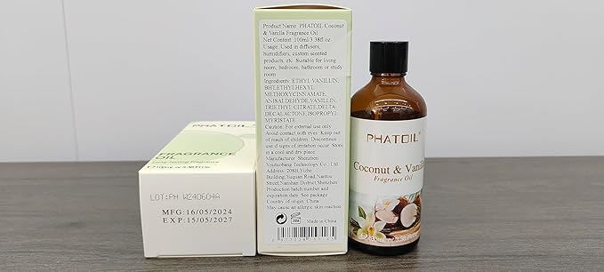 PHATOIL 3.38FL.OZ Coconut & Vanilla Fragrance Oils for Aromatherapy, Essential Oils for Diffusers for Home, Perfect for Diffuser, Yoga, DIY Candle and Soap Making - 100ml - Bloomnest