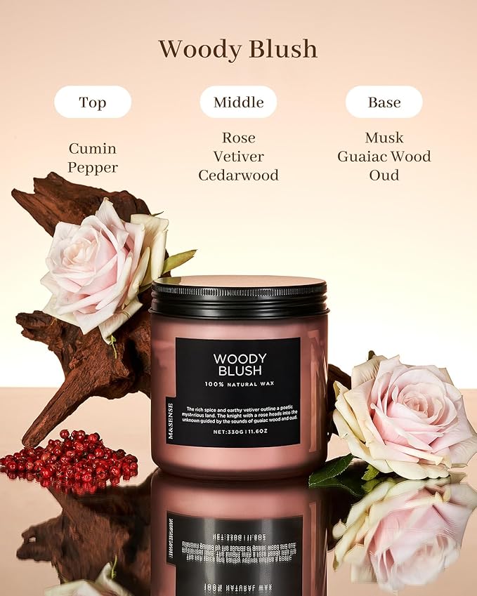 M&SENSE Rose Oudwood Scented Candle, 11.6oz 70 Hours Natural Soy Wax Long Lasting Slow Burning Candles, 2 Wick Relaxing Aromatherapy Gifts for Home Decor - Bloomnest