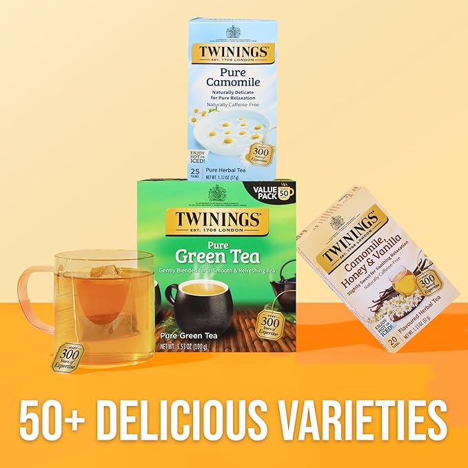 Twinings Pure Camomile Herbal Tea Individually Wrapped Bags, 25 Count (Pack of 6), Calming & Delicate, Naturally Caffeine-Free, Enjoy Hot or Iced, 150 Teabags - Bloomnest