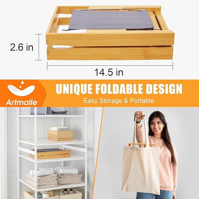 Artmalle Luxury Bathtub Caddy Tray for Tub - Foldable Bamboo Bath Table Tray with Book and Wine Glass Holder, Expandable Bathroom Accessories for Spa or Reading Lite Style - Bloomnest