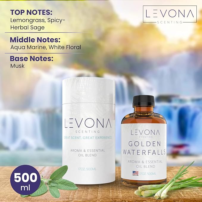 Levona Scent Pure Essential Oils for Diffusers for Home, Hotel & Office - Golden Waterfalls Essential Oils for Diffuser Oil and Humidifiers - Home Luxury Scents - Scented Fragrance Oil Blends - Bloomnest