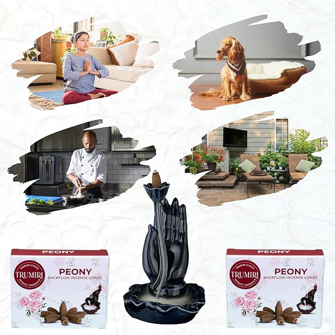 Peony Backflow Incense Cones - Total 20 Incense Cones Waterfall - Dual Pack of 10 Incense Backflow Cones - Waterfall Incense Cones - Incense Waterfall Cones TRUMIRI