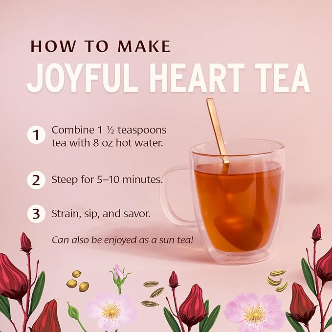 Banyan Botanicals Joyful Heart CCF Tea Loose Leaf Organic Herbal Tea Uplifting and Aromatic with Hibiscus, Tulsi, and Rose 1.5 oz. Non-GMO Sustainably Sourced - Bloomnest
