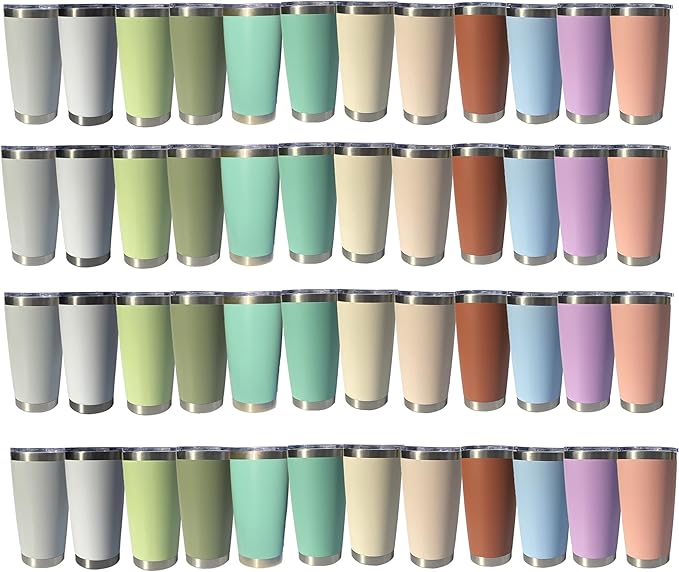 20oz insulted tumblers stainless steel cup Tumbler Bulk with push Lid, and metal straw powder coated coffee cup for cold and hot drinking (48, Modern MIX color) - Bloomnest