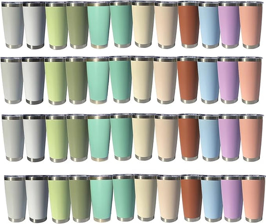 20oz insulted tumblers stainless steel cup Tumbler Bulk with push Lid, and metal straw powder coated coffee cup for cold and hot drinking (48, Modern MIX color) - Bloomnest