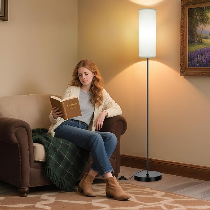 FRIDEKO HOME Floor Lamp with White Shade, Simple Design with Foot Pedal Switch, Small Tall Lamps for Living Room Bedroom Office, Corner Floor Stand Light with Black Pole Lamp (No Bulb/No Remote) - Bloomnest