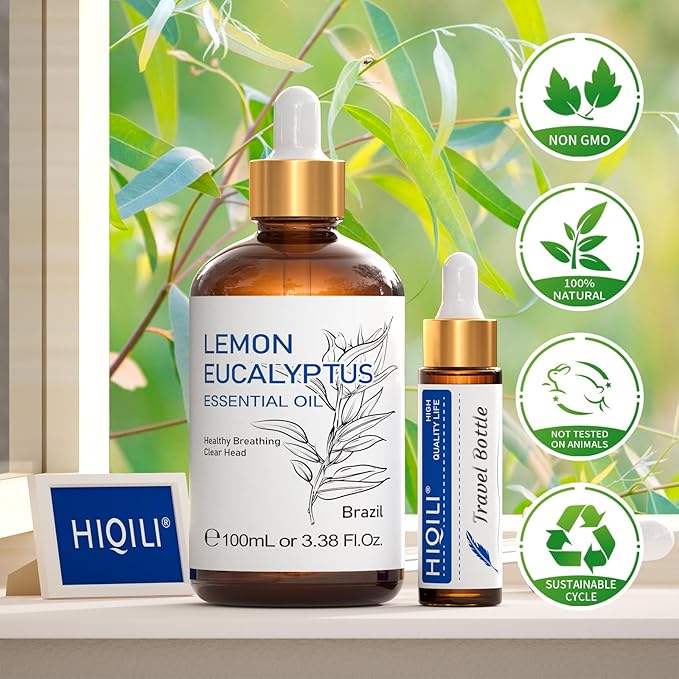 HIQILI Lemon Eucalyptus Oil, for Spary, Diffuser, Indoors, Outdoors, Garden, Yard, 100% Pure Natural - 3.38 Fl Oz - Bloomnest