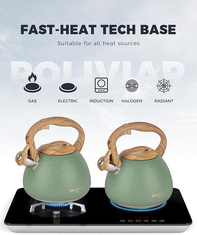 POLIVIAR Tea Kettle, 2.7 Quart Stovetop Tea Kettle, Audible Whistling Teapot with Crackle Finish, Food Grade Stainless Steel for Anti-Rust, Anti Hot Handle, Suitable for All Heat Sources (JX2023-LRG) - Bloomnest